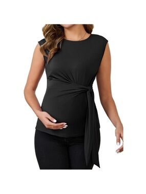 Sleeveless Black Maternity Tie-Front Nursing Tank Top M Inspire CHIC